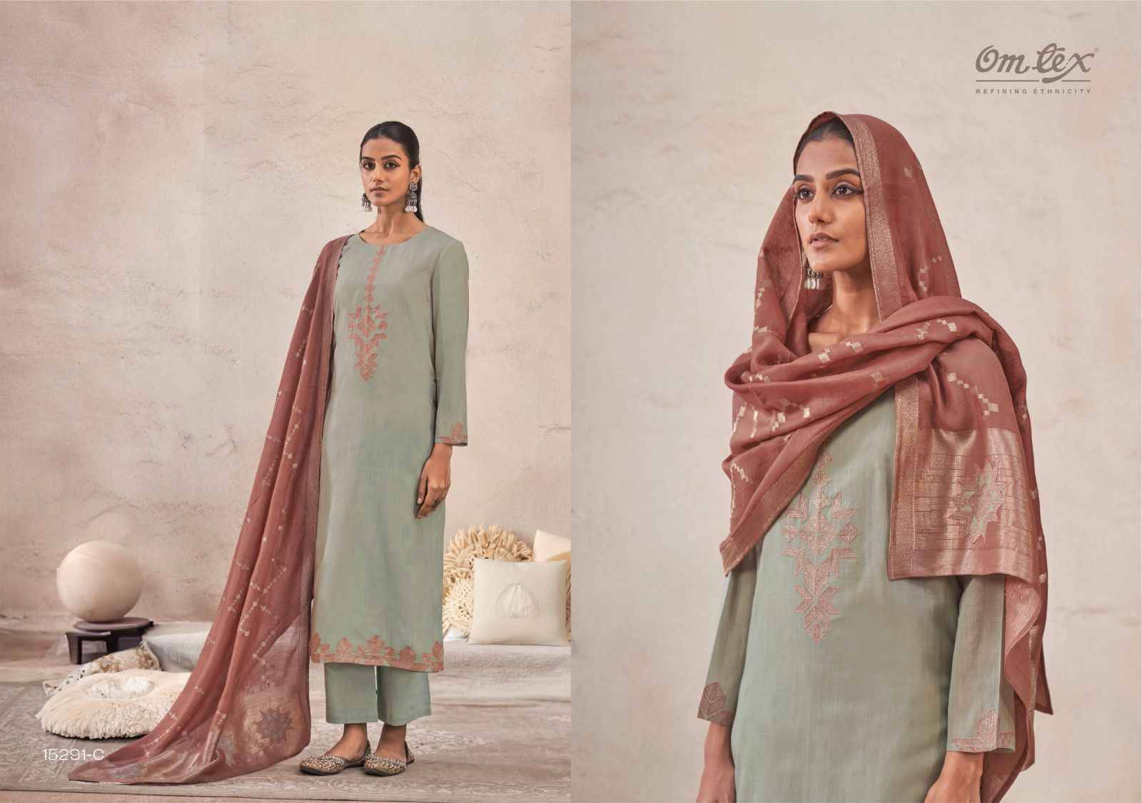 ZAROKHA 15291 Series By Om Tex Beautiful Festive Suits Stylish Colorful Fancy Casual Wear & Ethnic Wear MAL CHANDERI SILK DIGITAL Dresses At Wholesale Price